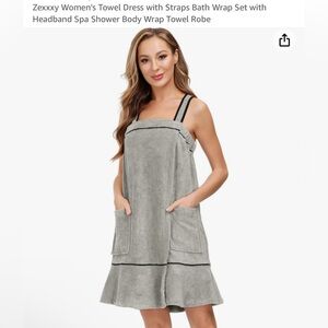 Women's Gray Towel Dress Robe with Straps